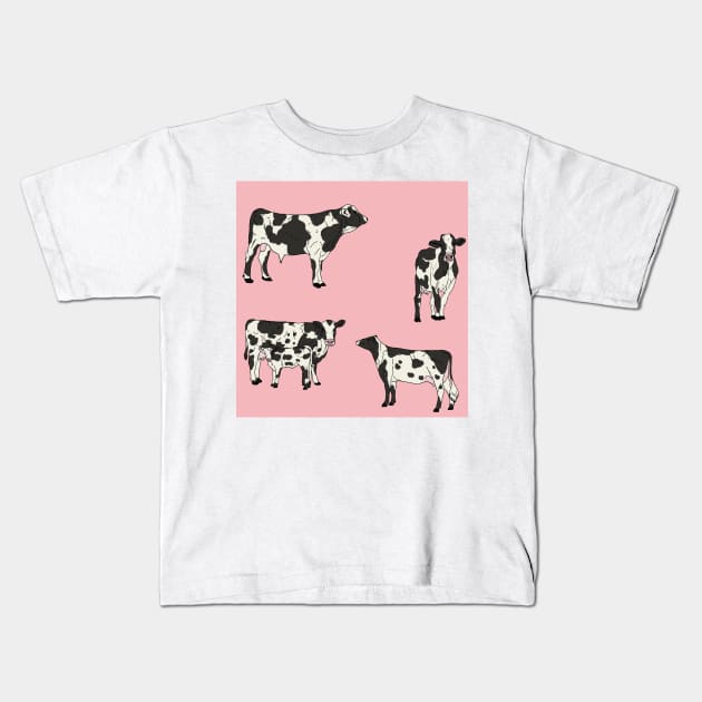 Holstein Cows Pattern Pink Kids T-Shirt by TrapperWeasel